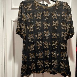 Exquisite fully silk-lined beaded evening shirt from Papell boutique